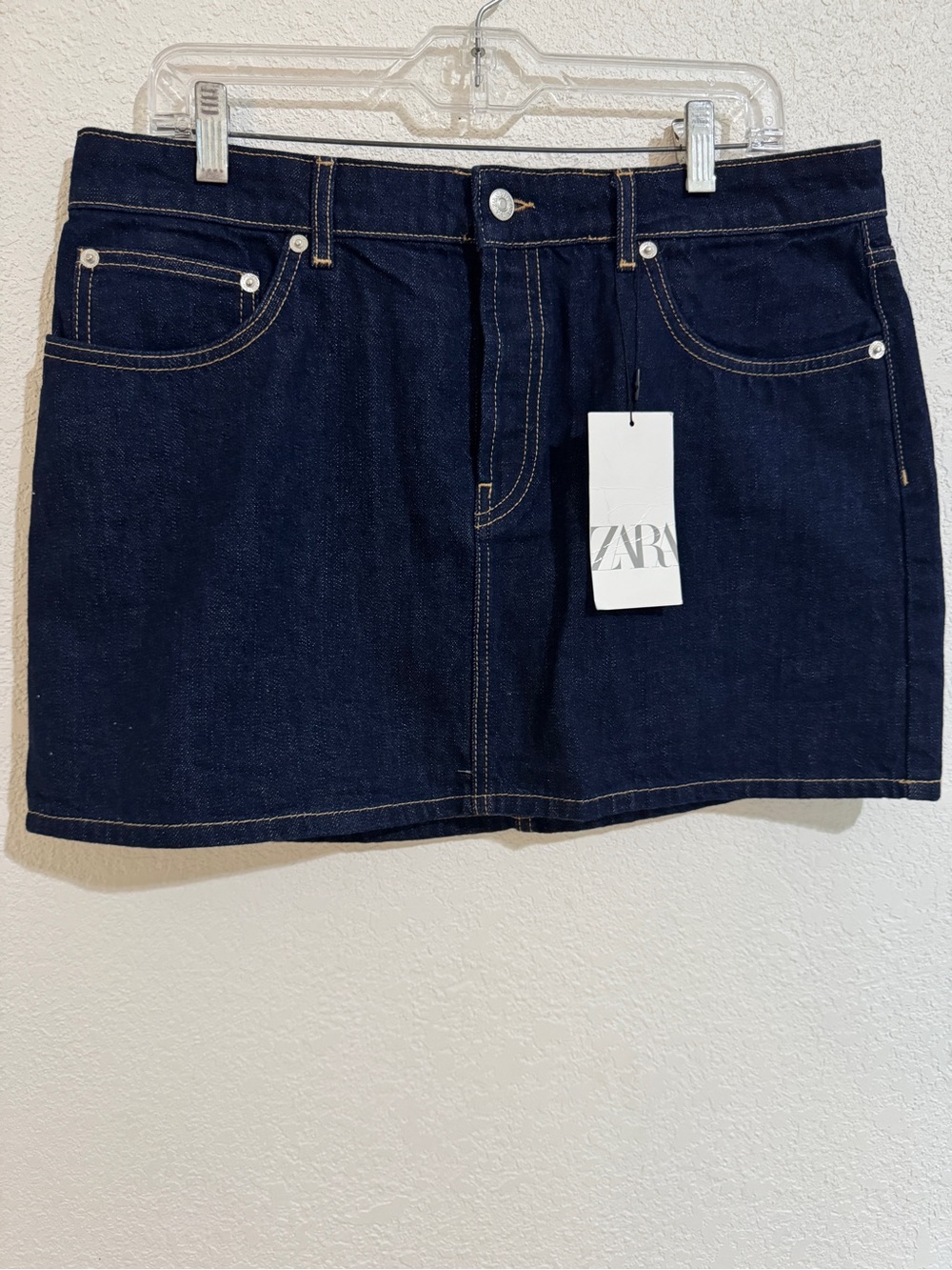 #11 Zara Navy Denim Mini Skirt with Contrast Stitching